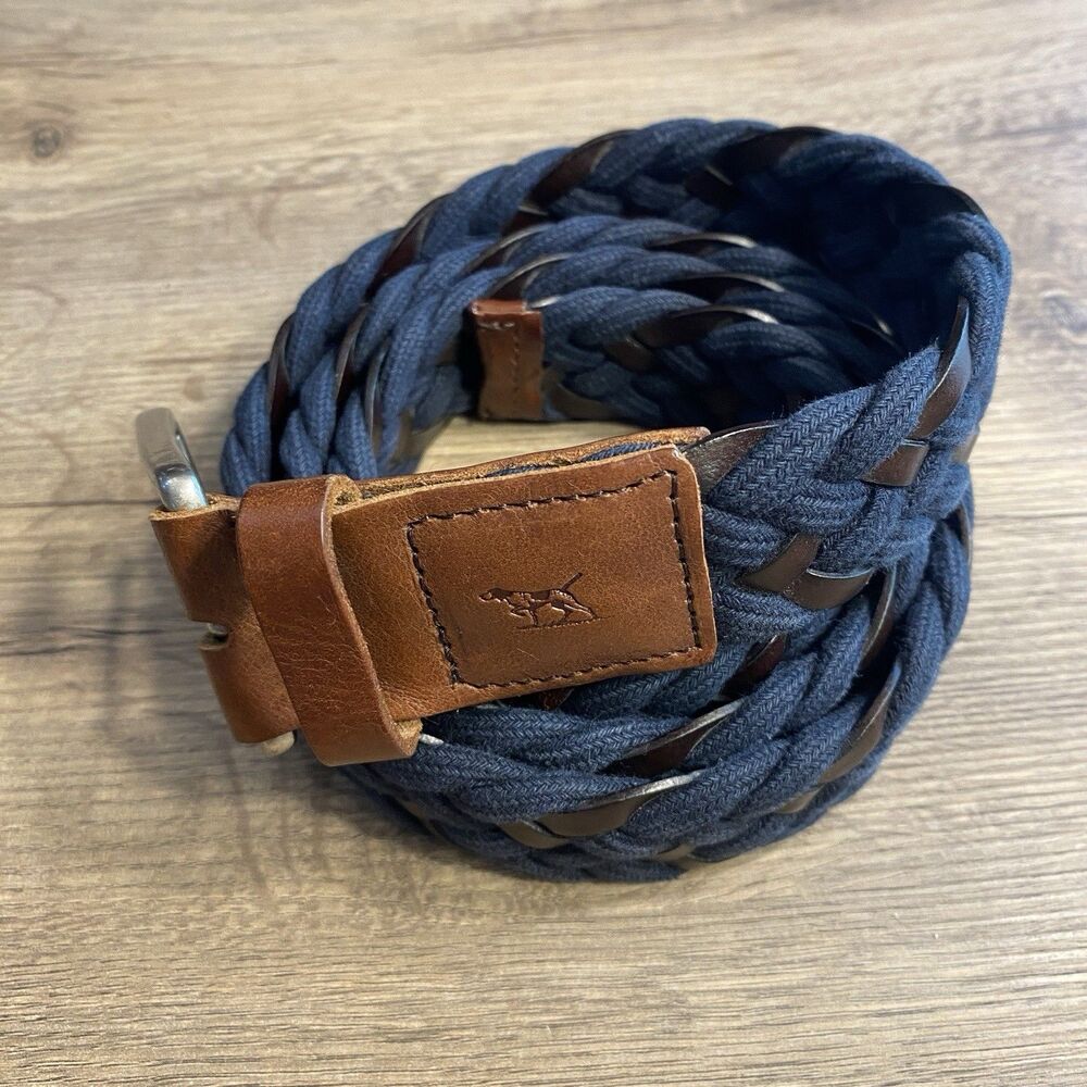 MEN'S RODD & GUNN Stump Bay Woven Navy Belt WEBBING LEATHER TABS BELT SIZE LG
